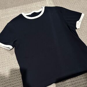 Zara Navy cropped T-Shirt with White Trim